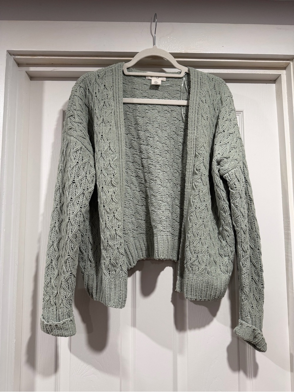 Jessica Simpson Sage Green Open-Front Cable Knit Cardigan